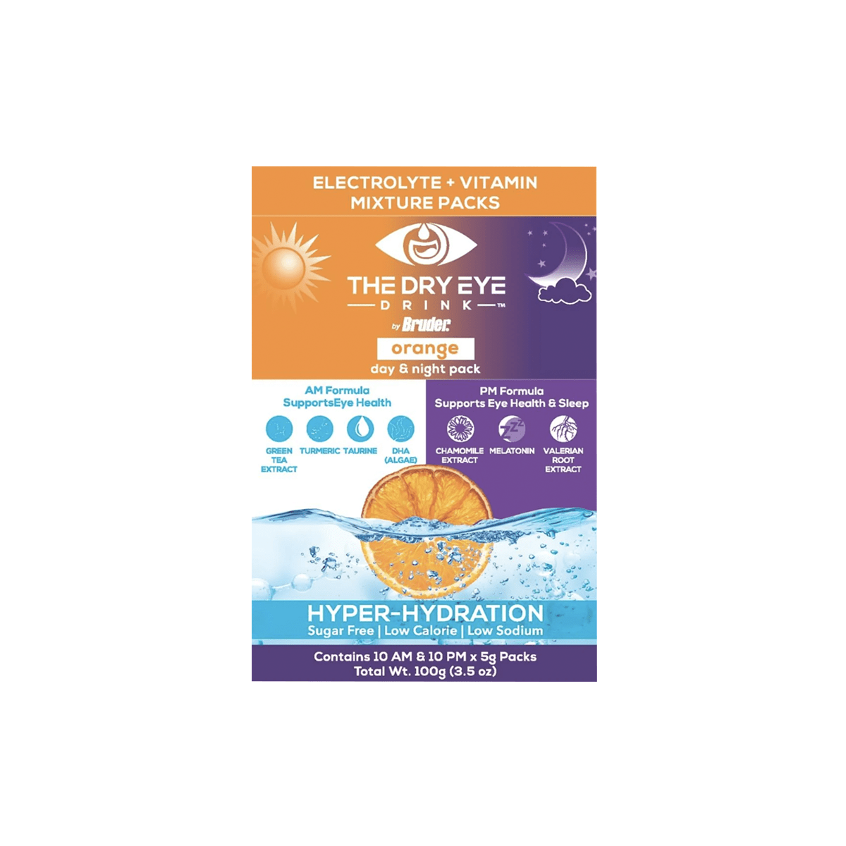 The Dry Eye Drink the Ultimate Hydration for Dry Eyes, Sugar-Free Electrolyte Powder Packets, Blended with Vitamins, Green Tea, Turmeric, Taurine, and Omega 3 (20 Packets of Orange AM/PM) - Dryeye Rescue
