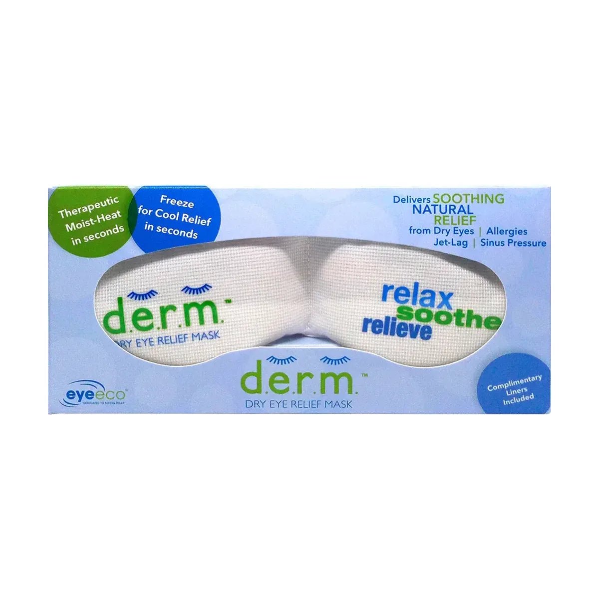 EyeEco D.E.R.M.™ Dry Eye Relief Mask & Replacement Liners Bundle (Mask Plus 100 Cotton Liners) - Dryeye Rescue