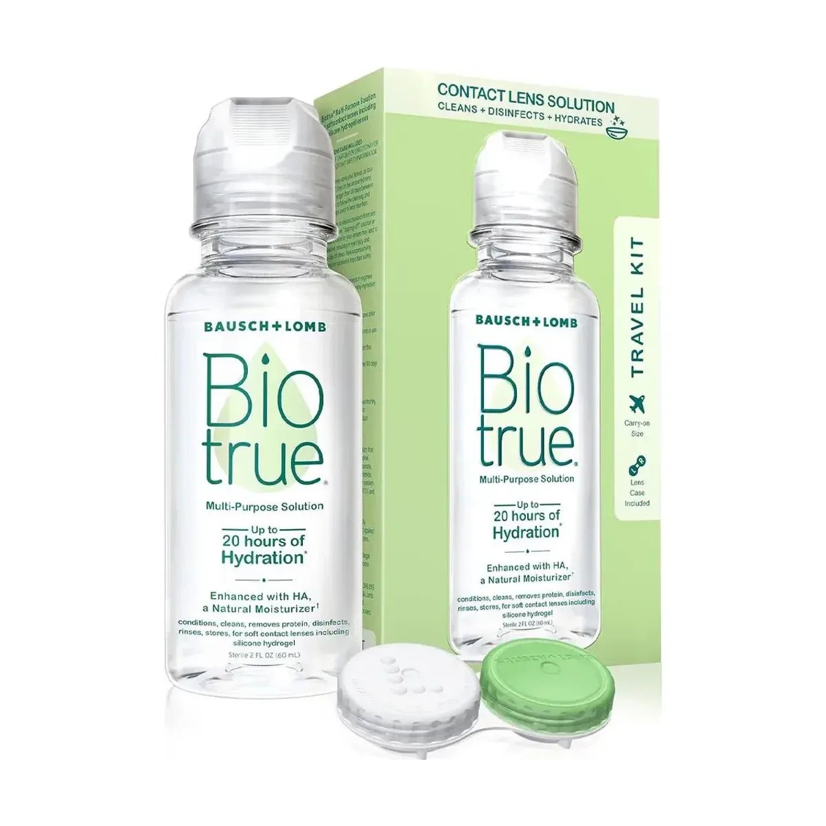 BioTrue Multipurpose Contact Lens Solution Travel Kit 2-Pack (2x 2oz 60mL) - Dryeye Rescue