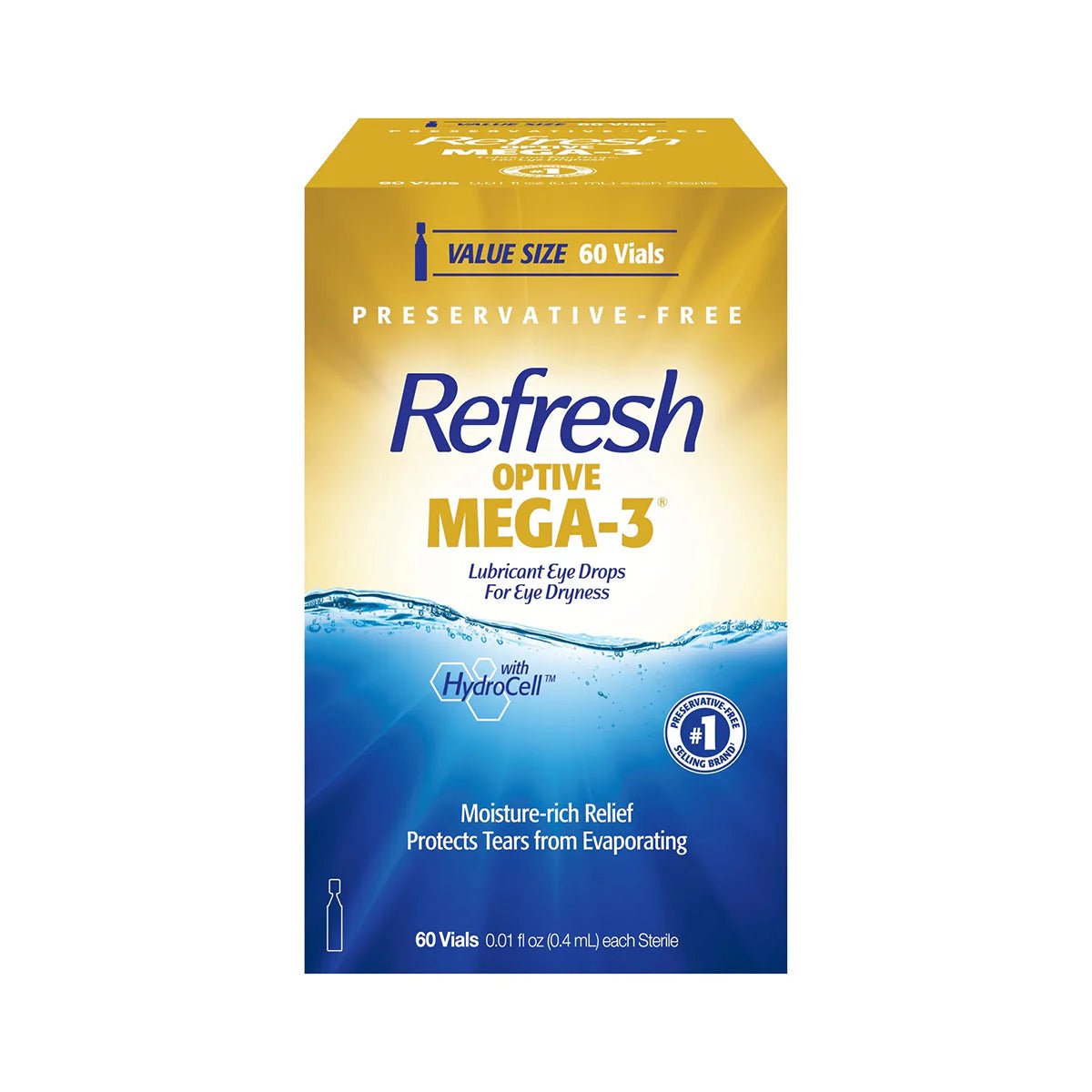 Refresh Optive Mega-3® Preservative-Free Lubricant Eye Drops (0.4mL Vials, 60-Count) - Dryeye Rescue