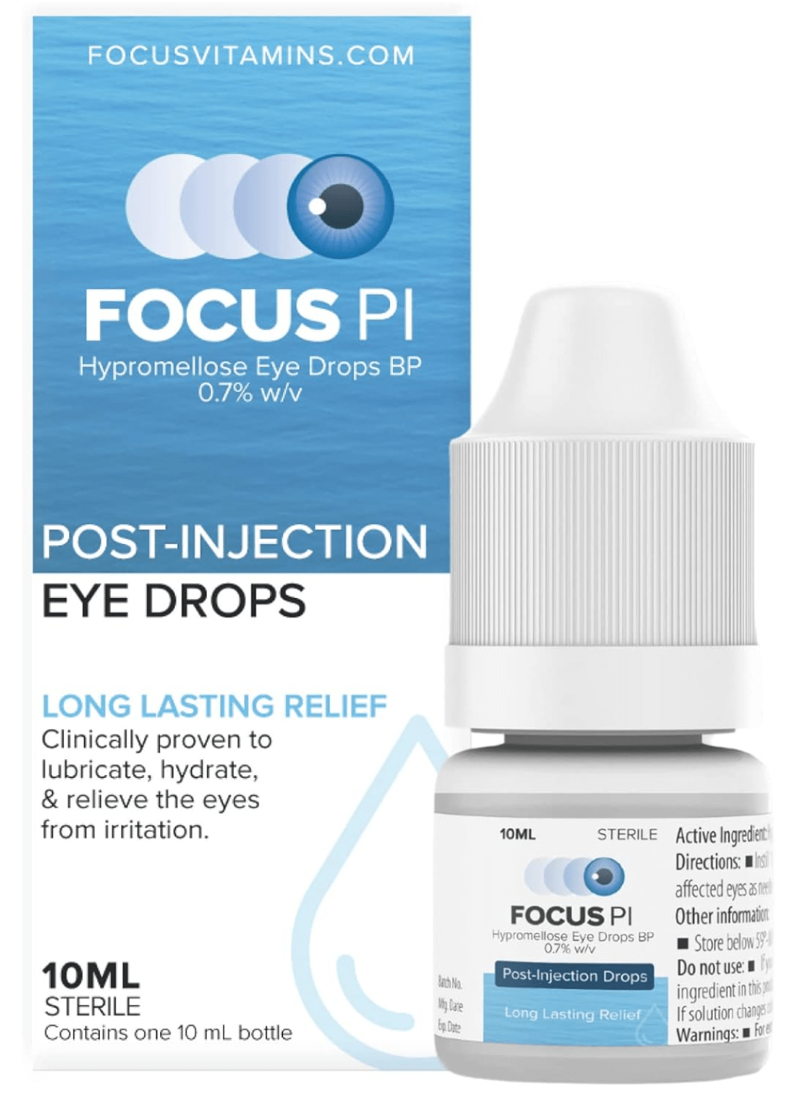 Focus PI Eye Drops (10ml Bottle) – Lubricating Eye Drops, Long Lasting Hydration - Dryeye Rescue