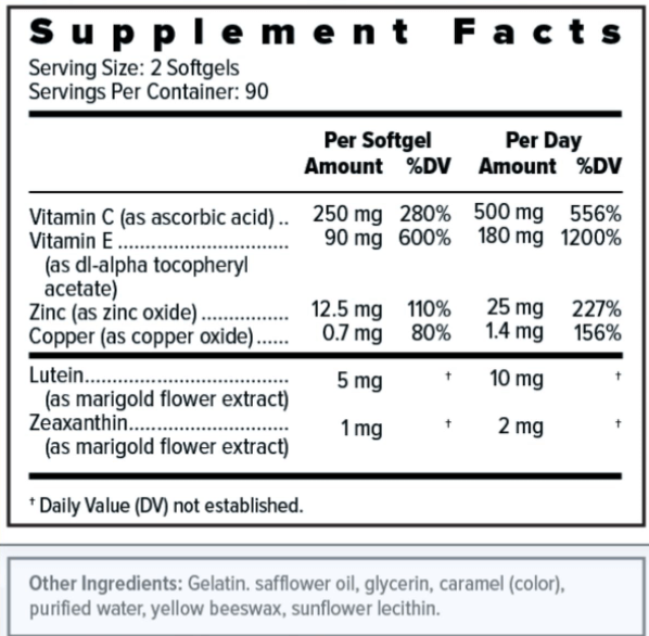 Focus Select Soy Free Supplement - AREDS2 formula for Macular Degeneration (180ct. 90 Day Supply) - Dryeye Rescue