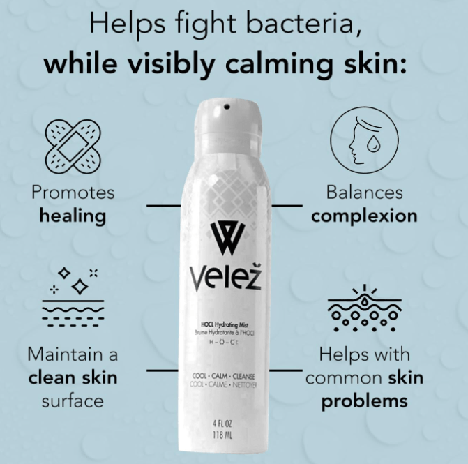 Velez Hypochlorous (HOCL) Hydrating Mist for Face and Eyelids (4 oz / 120mL) - Dryeye Rescue