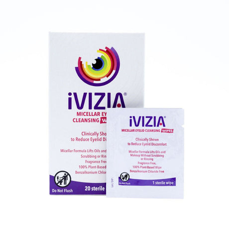 iVIZIA Eyelid Cleansing Wipes, Preservative-Free, Micellar, No Rinse, Gentle Eye Makeup Remover, 20ct - Dryeye Rescue