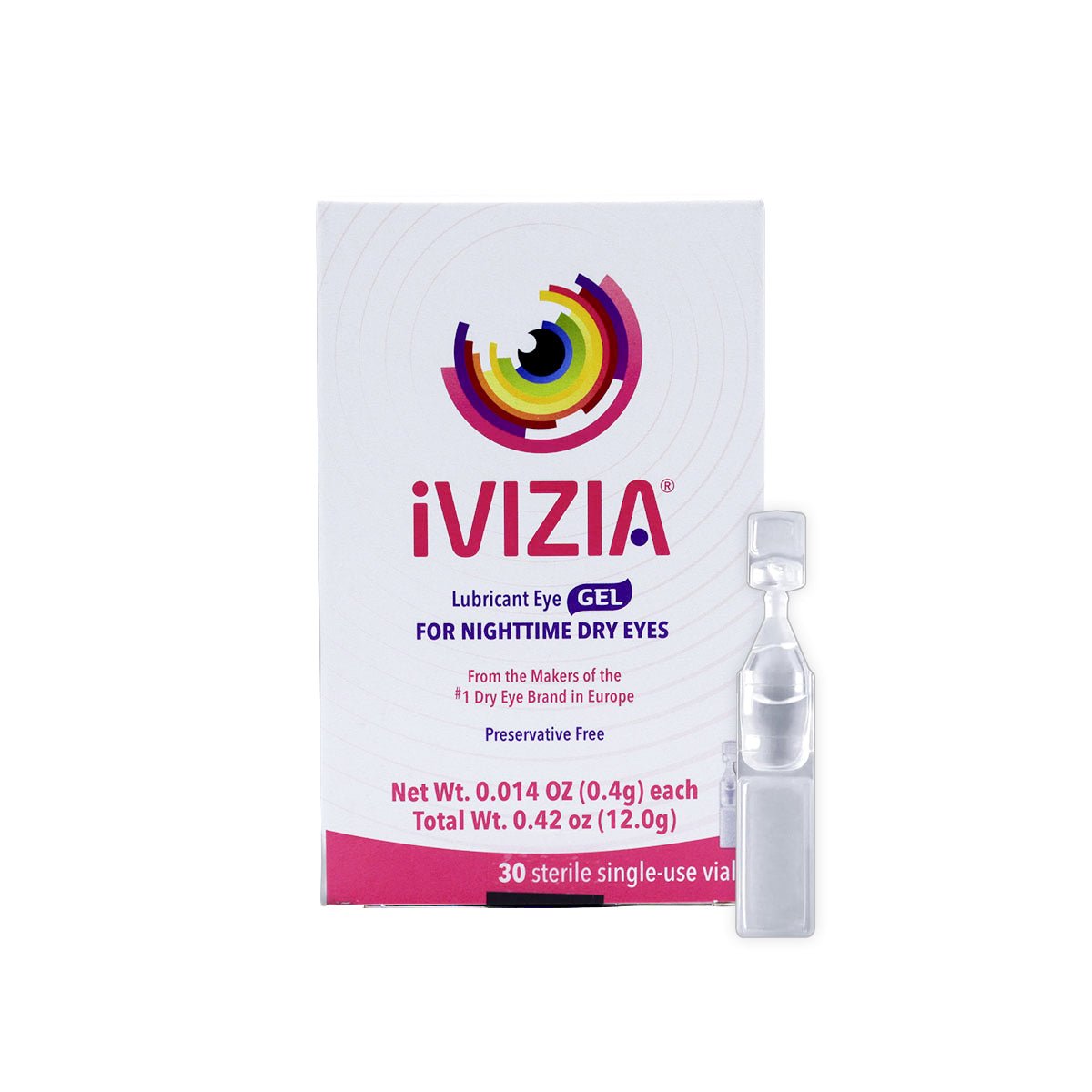 iVIZIA Lubricant Eye Gel for Severe and Nighttime Eye Relief, Preservative-Free, 30 Sterile Single-Use Vials - Dryeye Rescue