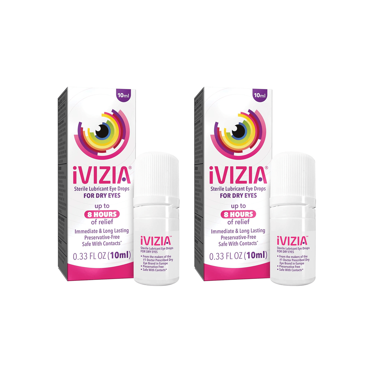 iVIZIA 2 - pack Sterile Lubricant Eye Drops for Dry Eyes, Preservative - Free, Dry Eye Relief (2 x 10ml bottle) 2 - Pack - Dryeye Rescue