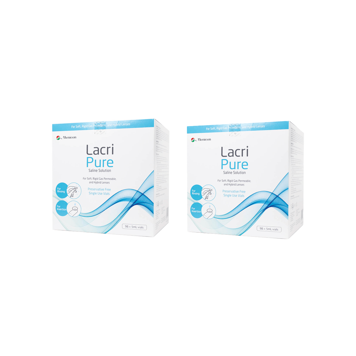 2 - Pack of Menicon Lacripure Sterile Saline Solution - (98 Vials x 2) Scleral Lenses - Dryeye Rescue