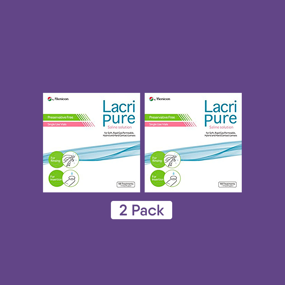 2 - Pack of Menicon Lacripure Sterile Saline Solution - (98 Vials x 2) Scleral Lenses - Dryeye Rescue