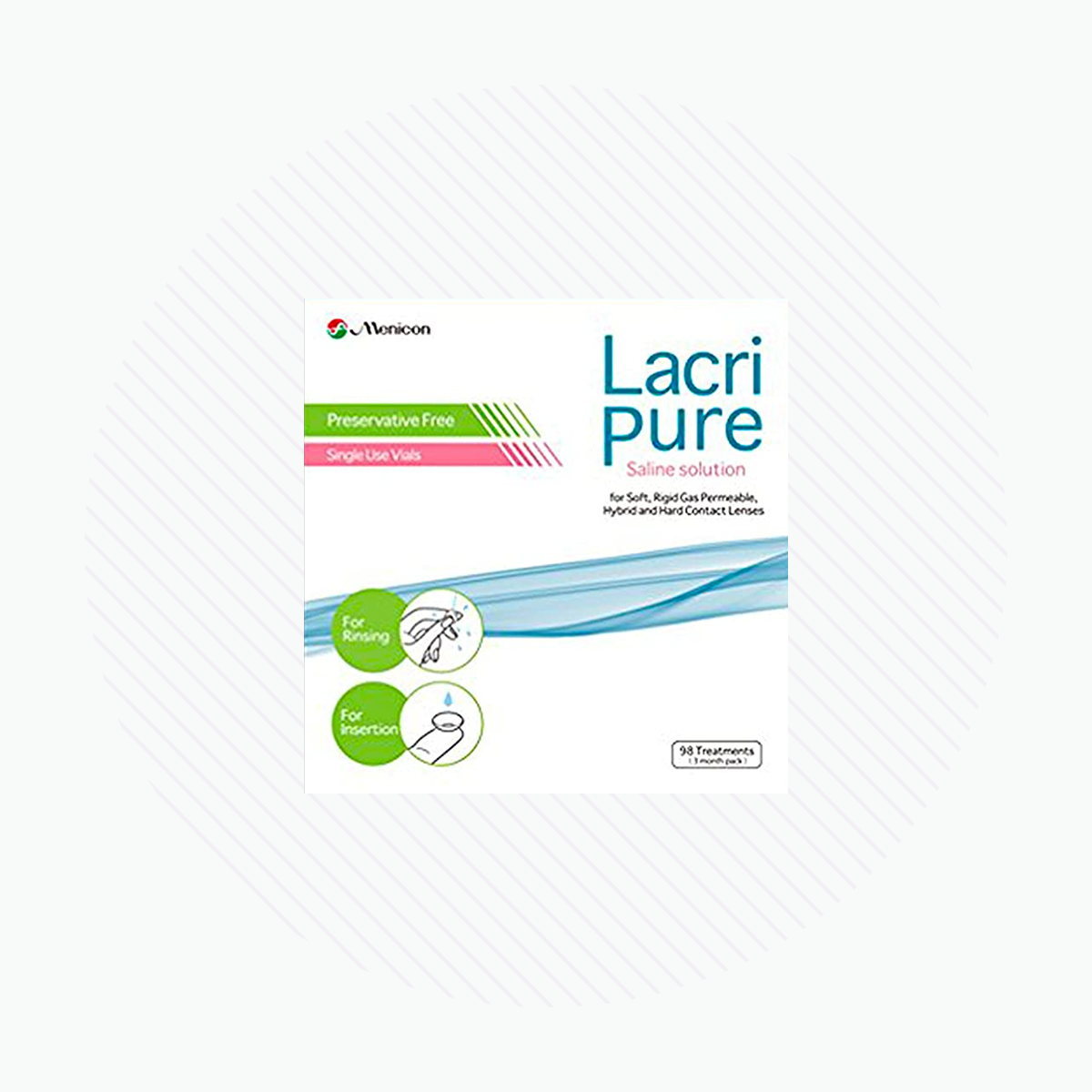 Lacripure Sterile Saline Solution - 98 Vials with Vibrant Vue Contact Lens Hand Prep