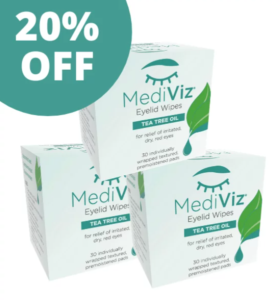 MediViz Tea Tree Eyelid Wipes 3-Pack of Eyelid Cleansing Wipes (3 x 30 wipes)