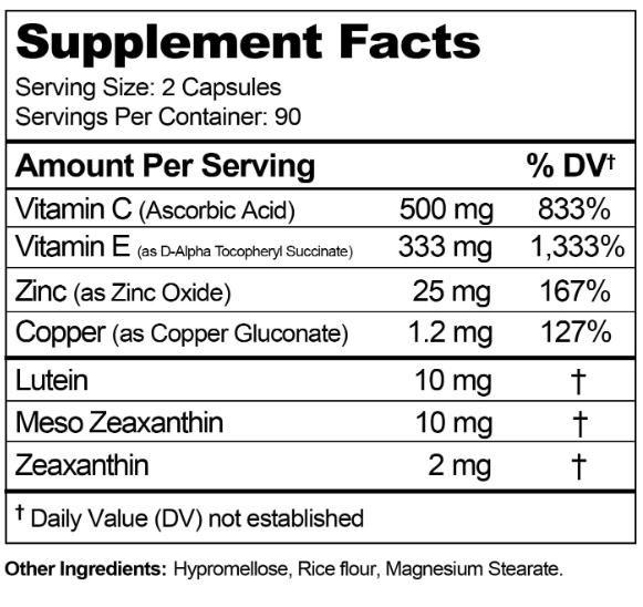 Visual Advantage Macular Support + Meso Z - AREDS 2 - Lutein, Zeaxanthin & Meso - Zeaxanthin - 180 Soft Gels - Dryeye Rescue