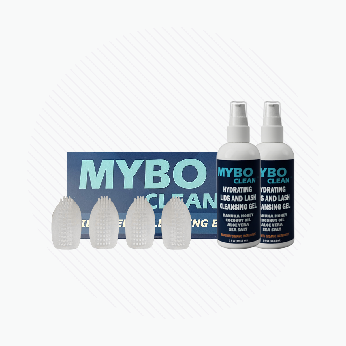 MYBOClean Combo Pack, Year Supply Daily Eyelid Cleansing Brush (4 pc) & Lids and Lash Gel (2 bottles)