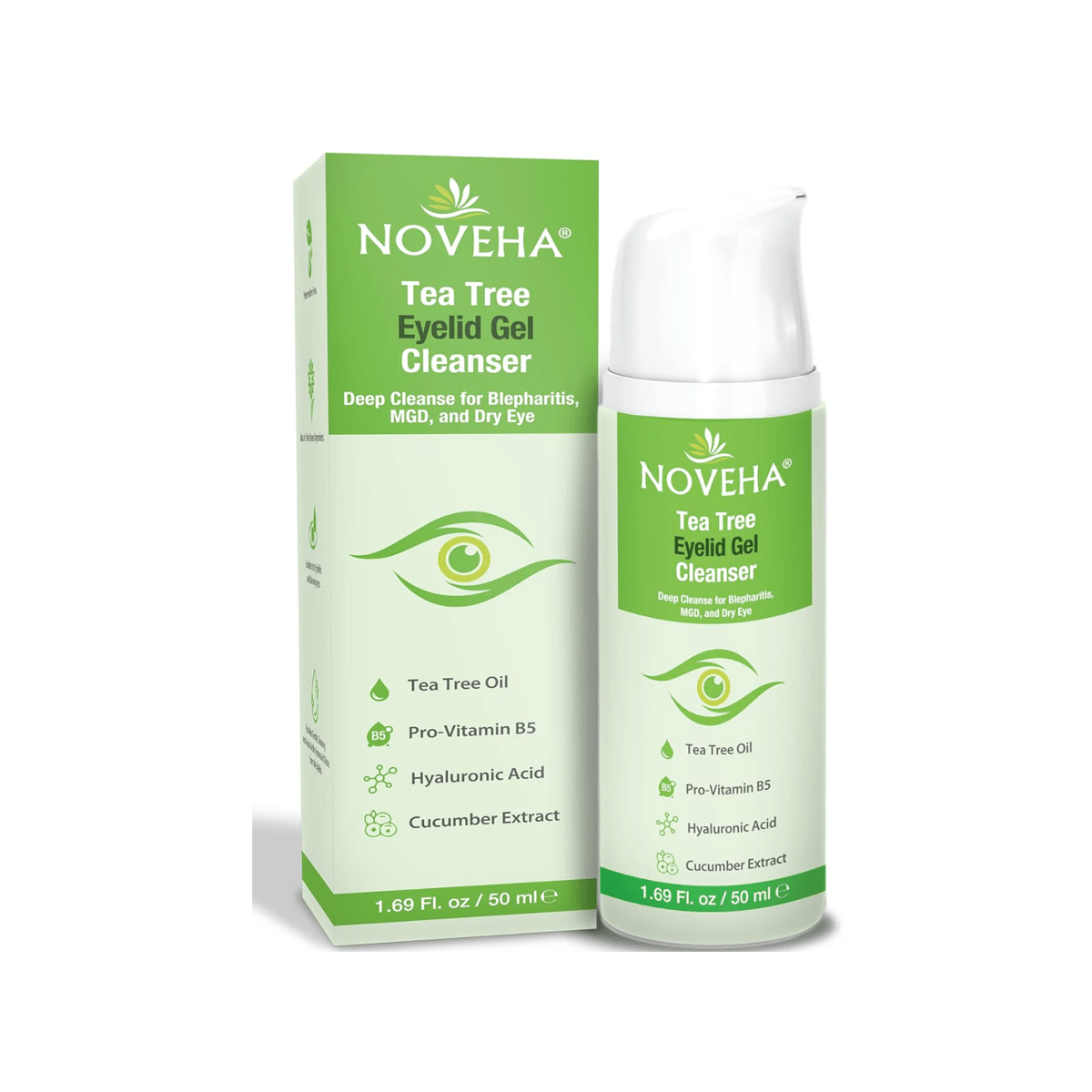 Noveha Tea Tree Eyelid Gel Cleanser for Blepharitis, MGD and Dry Eyes (50mL) - Dryeye Rescue