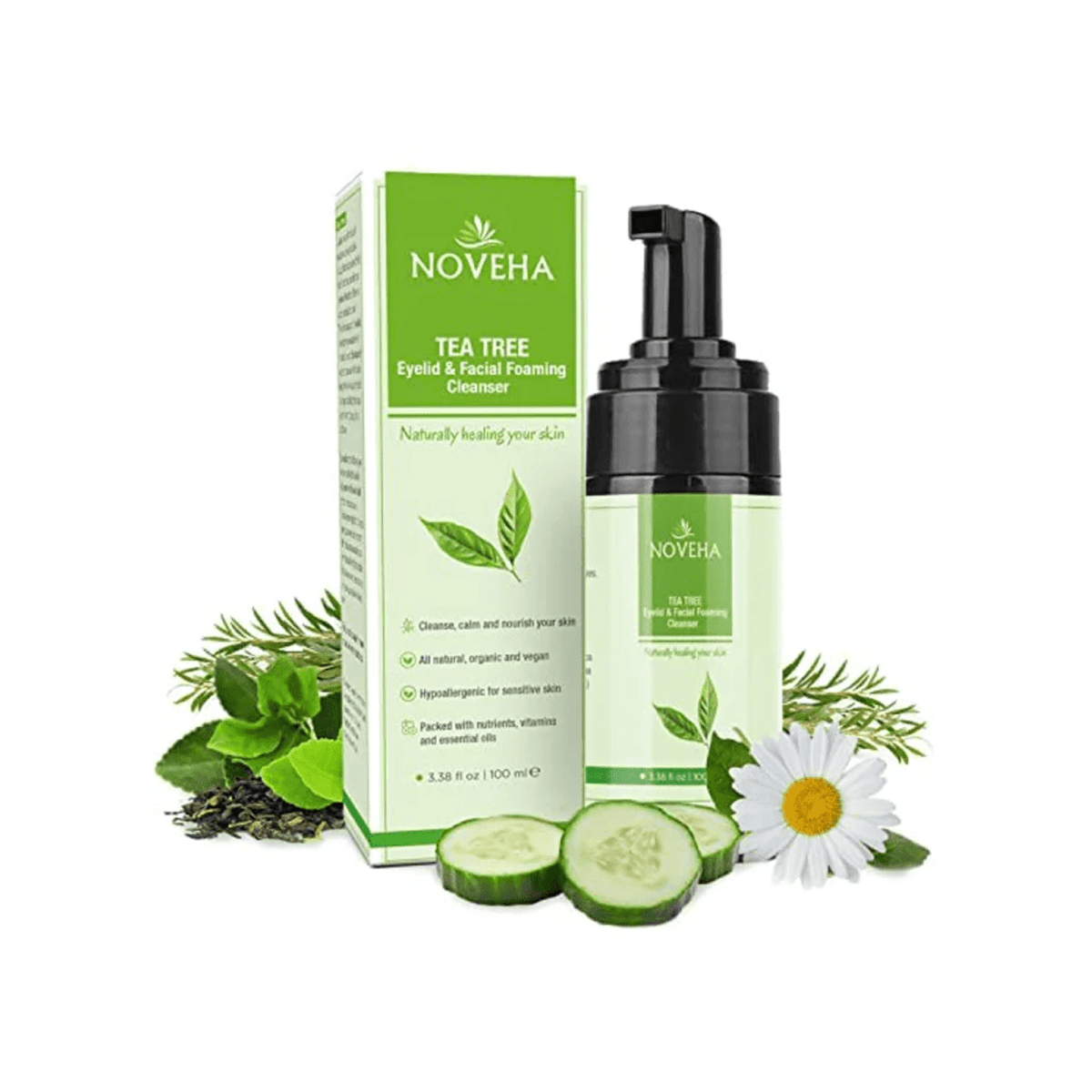 Noveha Tea Tree Oil Foaming Cleanser for Eyelid Irritations, Styes, and Dryness (100mL) - Dryeye Rescue