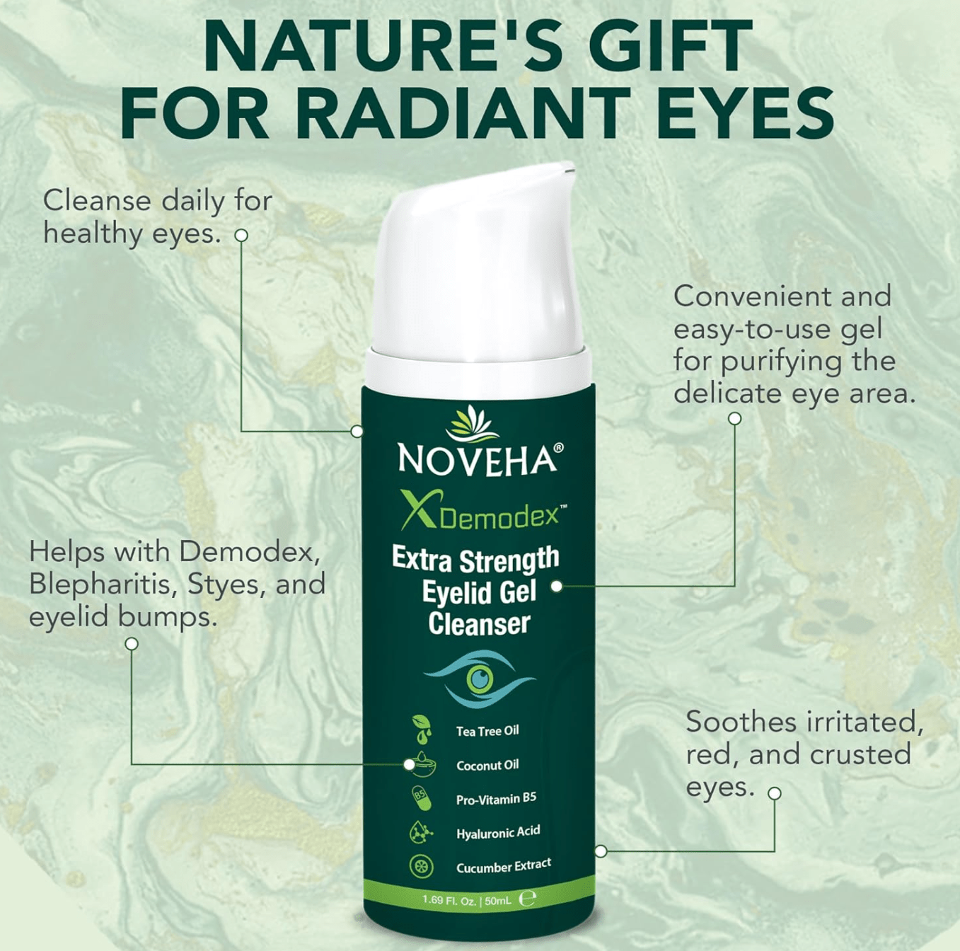 Noveha Demodex Extra Strength Gel Cleanser for Blepharitis, MGD and Dry Eyes (50mL) - Dryeye Rescue