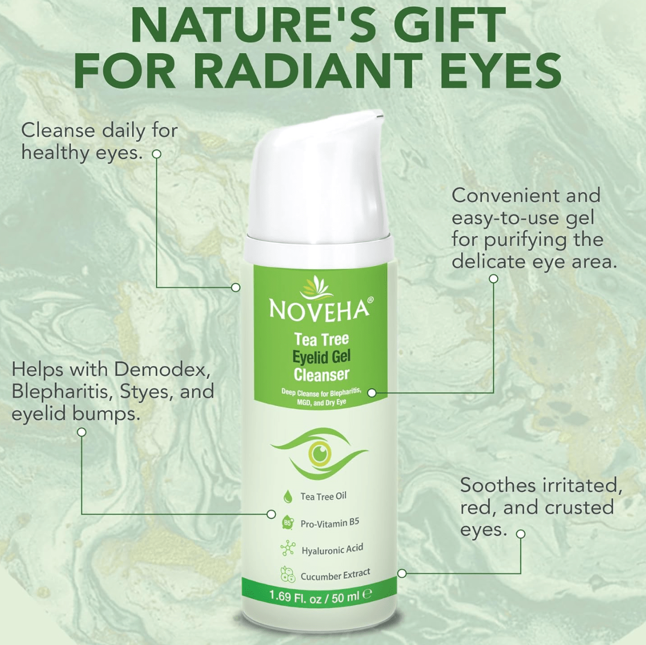 Noveha Tea Tree Eyelid Gel Cleanser (50mL) - Dryeye Rescue