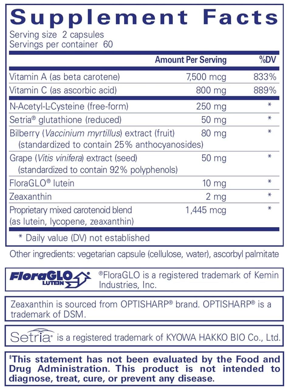 Pure Encapsulations Macular Support Antioxidant Formula (120 ct.) 2 Month Supply - Dryeye Rescue