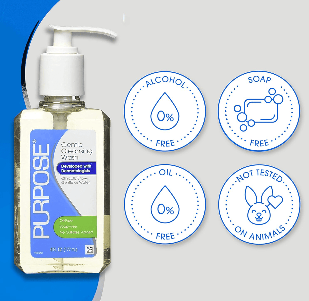 Purpose Gentle Cleansing Wash - Contact Lens Safe Gentle Hand Cleanser (12 oz) - Dryeye Rescue