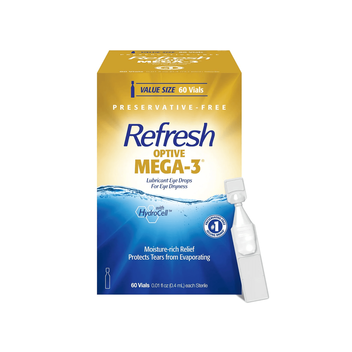 Refresh Optive MEGA - 3 Lubricant Eye Drops Preservative - Free Artificial Tears (0.4 mL), 60 Single - Use Container Vials - Dryeye Rescue