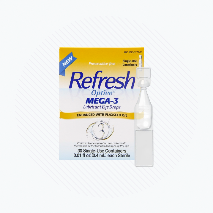 Refresh Optive MEGA-3 Lubricant Eye Drops Preservative-Free Artificial Tears (0.4 mL), 30 Single-Use Container Vials