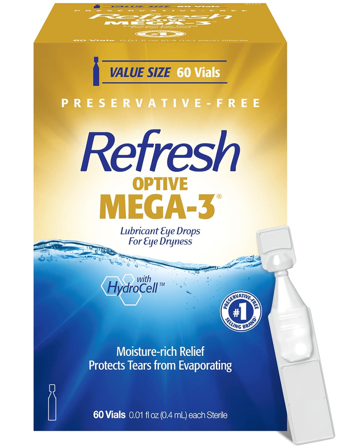 Refresh Optive MEGA - 3 Lubricant Eye Drops Preservative - Free Artificial Tears (0.4 mL), 60 Single - Use Container Vials - Dryeye Rescue