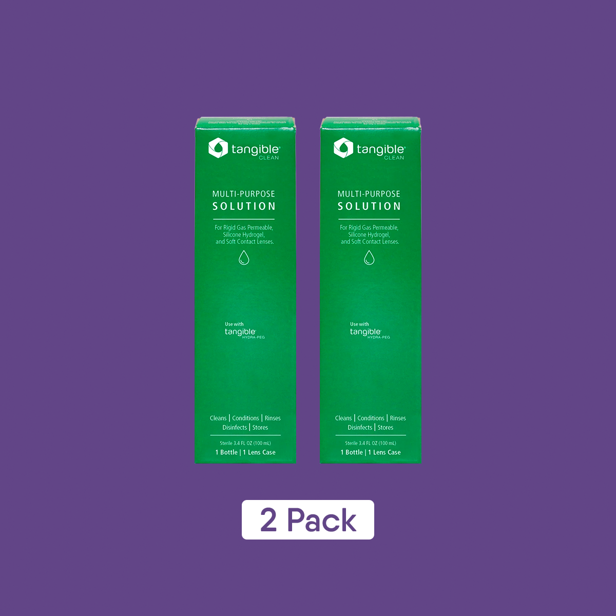 Tangible Clean 2-pack - RGP, Scleral and Soft Contact Lens Multi-Purpose Solution (3.4oz Travel Size) 2-Pack