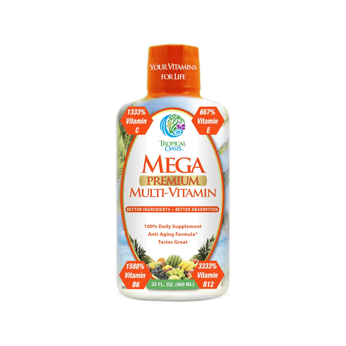 Tropical Oasis Mega Premium Multi - Vitamin Liquid Supplement (32oz.) - Dryeye Rescue