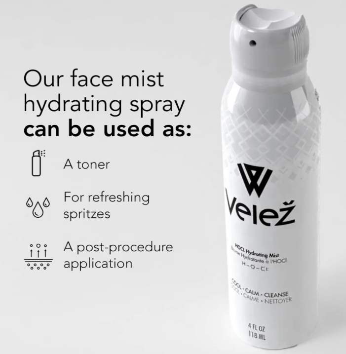 Velez Hypochlorous (HOCL) Hydrating Mist for Face and Eyelids (4 oz / 120mL)