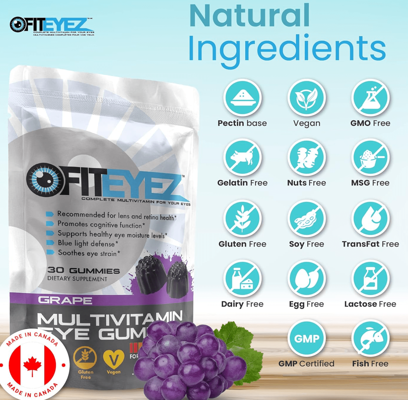 FitEyez, Eye Fitness Gummies, Multivitamin (Grape 60ct) 1-2 Month Supply - Dryeye Rescue