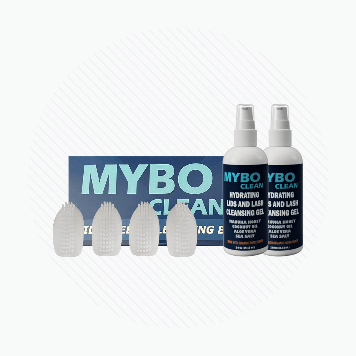 MYBOClean Combo Pack, Year Supply Daily Eyelid Cleansing Brush (4 pc) & Lids and Lash Gel (2 bottles) - Dryeye Rescue