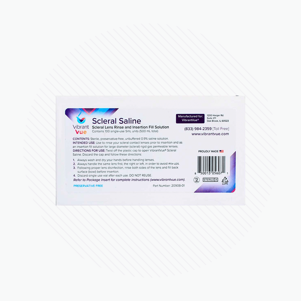 Vibrant Vue Saline Lens Rinse and Insertion Fill Solution, 100% Preservative Free, 100 Vial box - DryEye Rescue Store